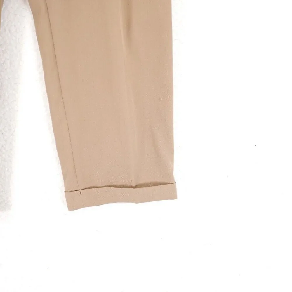 DAMAGED Joseph Feiss Wool Tan 33/30 Dress Pants Mid Rise Pleated Cuffed Lined Pa